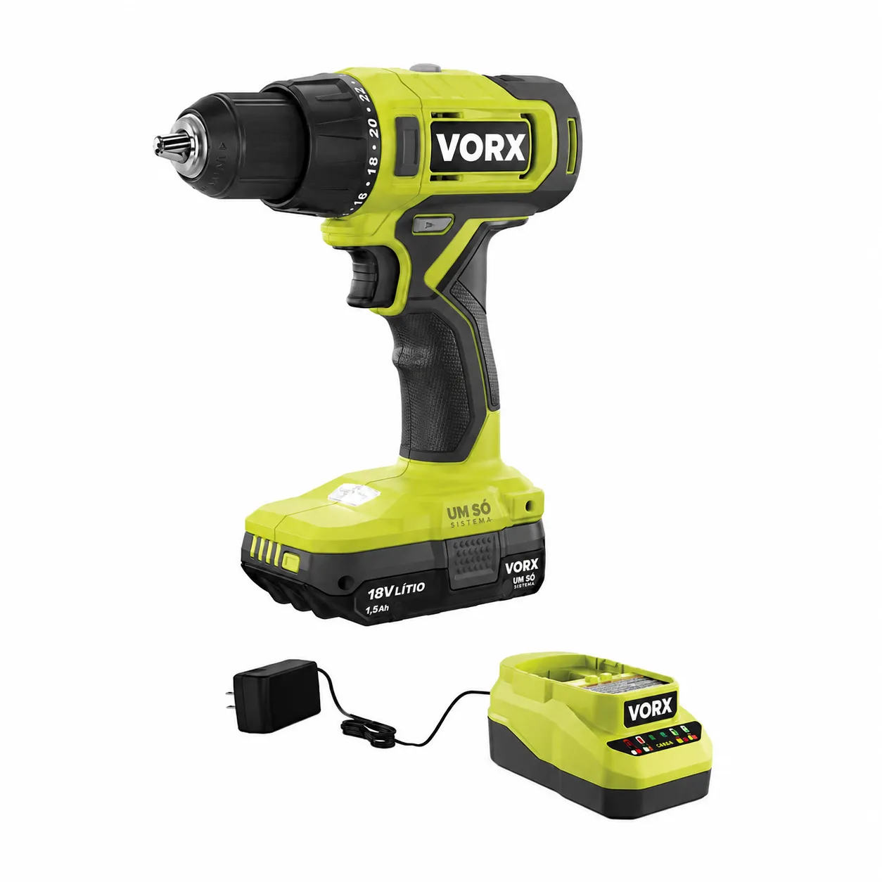 Berbequim VORX 18V VORX+ 13 mm com Bateria e Carregador